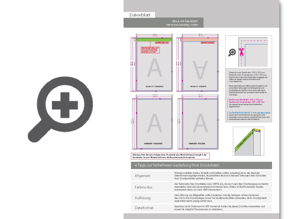 Product Bild block_mit_leimbindung_und_deckblatt__din_a4__10_blatt__4_4_farbig_beidseitig_bedruckt